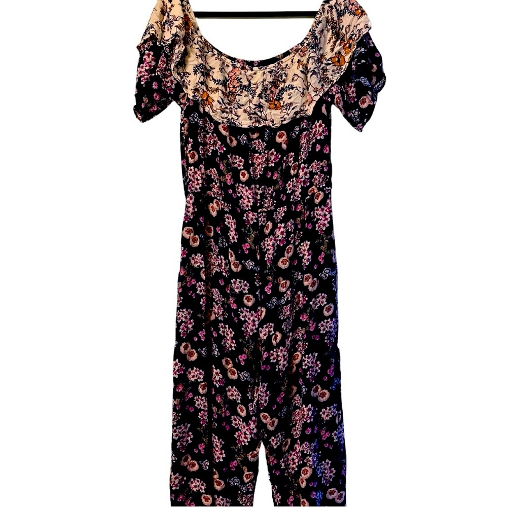 Women’s XHILARATION Romper Jumpsuit Navy Blue Floral Print  Collar Lightweight